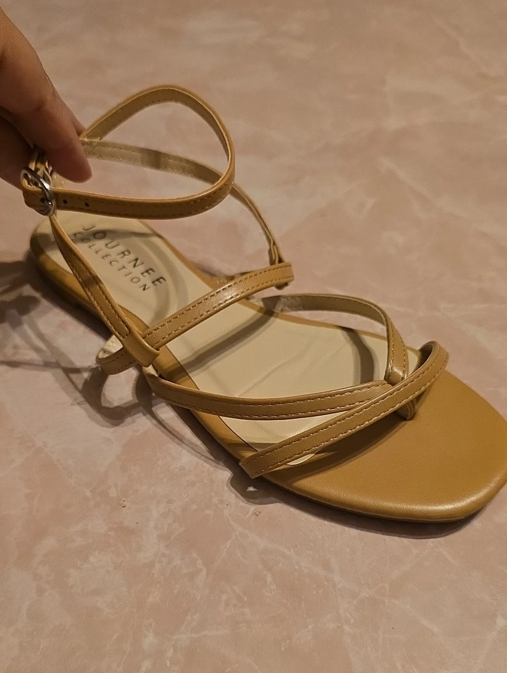 Journee Collection Beige/Tan Strappy Square-Toe Sandals